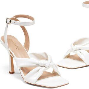 Elisabet Tang White Bow Knot Stilettos Heeled Sandal Square Open Toe Size 10 NIB
